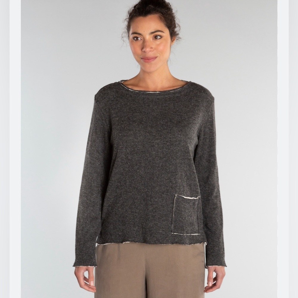 Cut loose boxy slouch fit wool linen blend sweater cozy double stitch laganlook